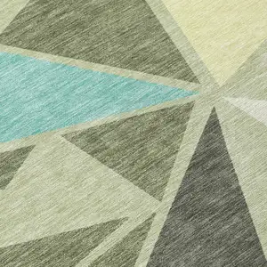 Photo of Artichoke Green Ivory And Aqua Geometric Washable Indoor Outdoor Area Rug