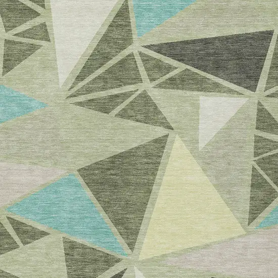 Artichoke Green Ivory And Aqua Geometric Washable Indoor Outdoor Area Rug Photo 6