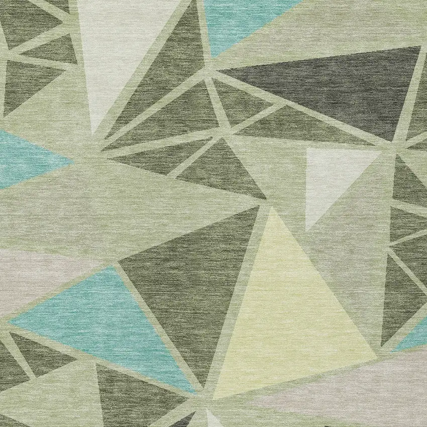Artichoke Green Ivory And Aqua Geometric Washable Indoor Outdoor Area Rug Photo 6