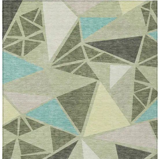 Artichoke Green Ivory And Aqua Geometric Washable Indoor Outdoor Area Rug Photo 8