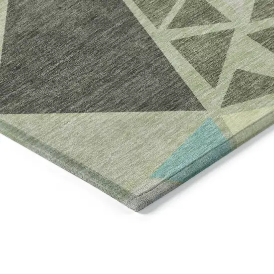 Artichoke Green Ivory And Aqua Geometric Washable Indoor Outdoor Area Rug Photo 4