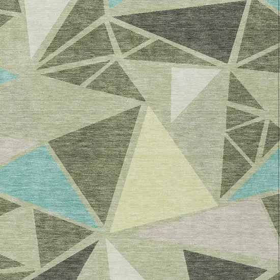 Artichoke Green Ivory And Aqua Geometric Washable Indoor Outdoor Area Rug Photo 6