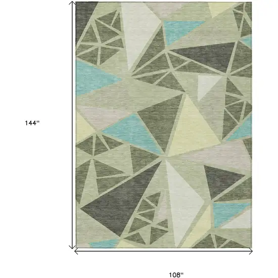 Artichoke Green Ivory And Aqua Geometric Washable Indoor Outdoor Area Rug Photo 3