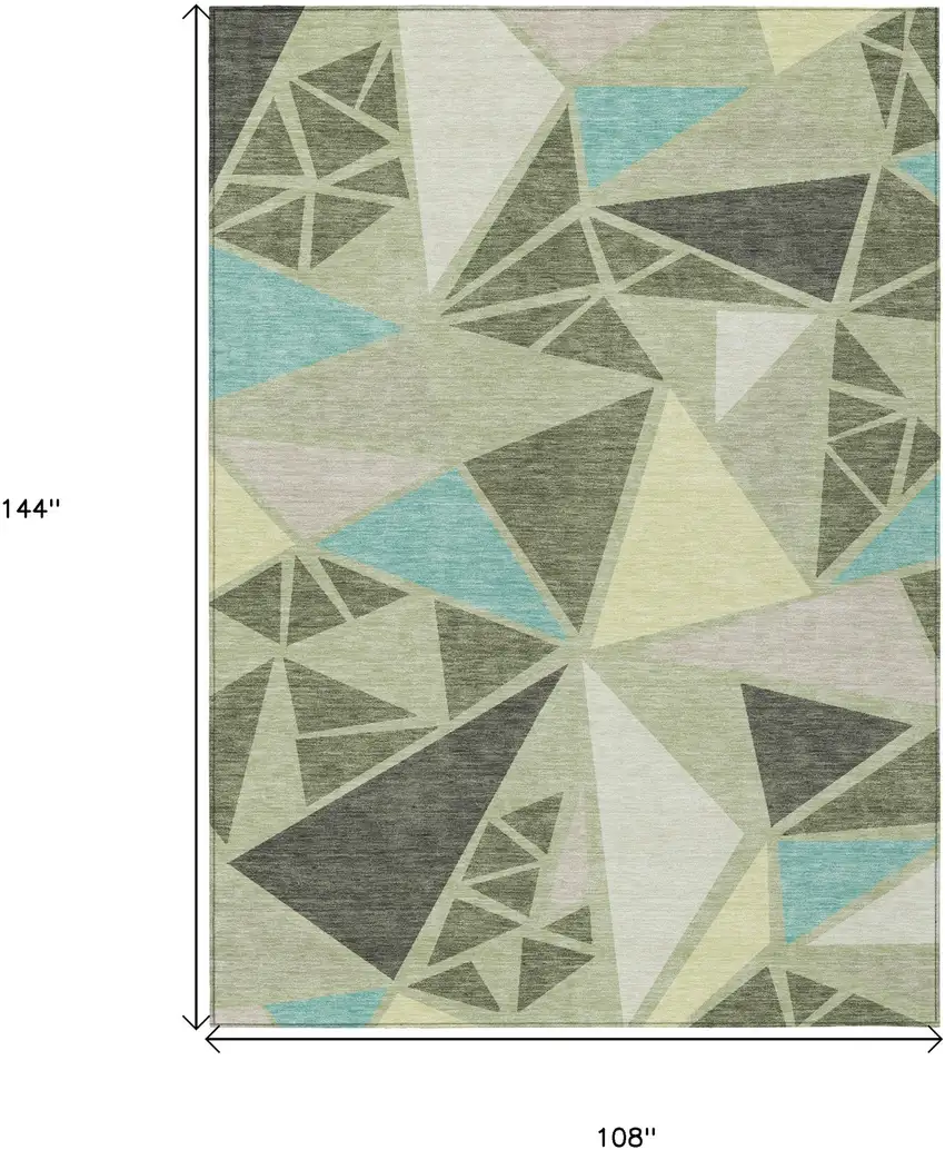 Artichoke Green Ivory And Aqua Geometric Washable Indoor Outdoor Area Rug Photo 3