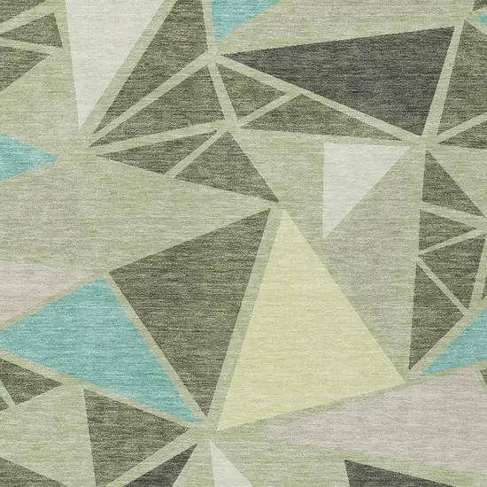 Artichoke Green Ivory And Aqua Geometric Washable Indoor Outdoor Area Rug Photo 6