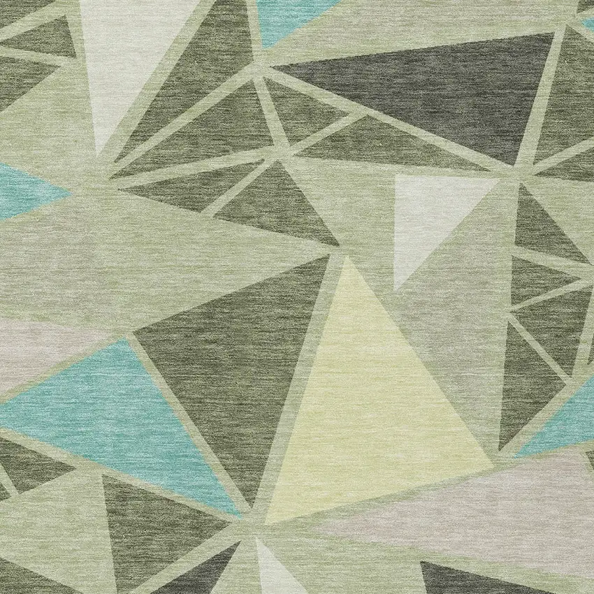 Artichoke Green Ivory And Aqua Geometric Washable Indoor Outdoor Area Rug Photo 6