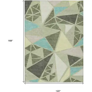 Photo of Artichoke Green Ivory And Aqua Geometric Washable Indoor Outdoor Area Rug