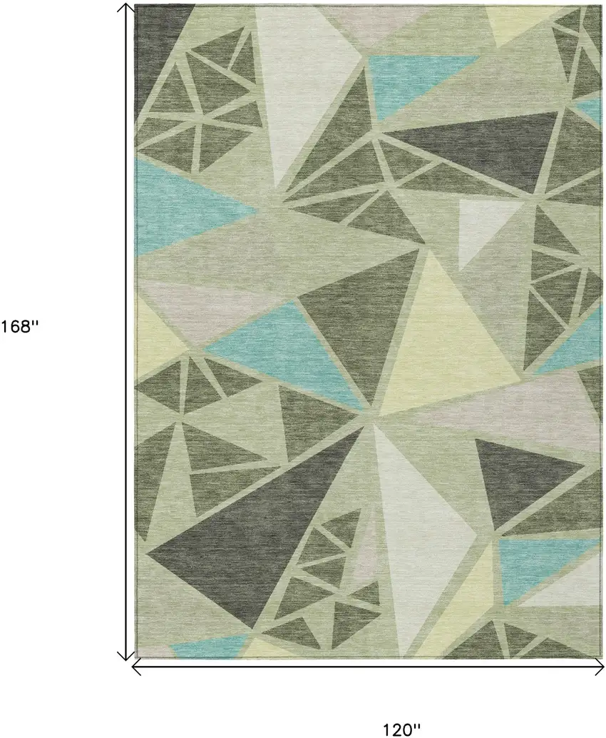 Artichoke Green Ivory And Aqua Geometric Washable Indoor Outdoor Area Rug Photo 3