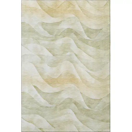 Artichoke Green Ivory And Beige Abstract Washable Area Rug With UV Protection Photo 2