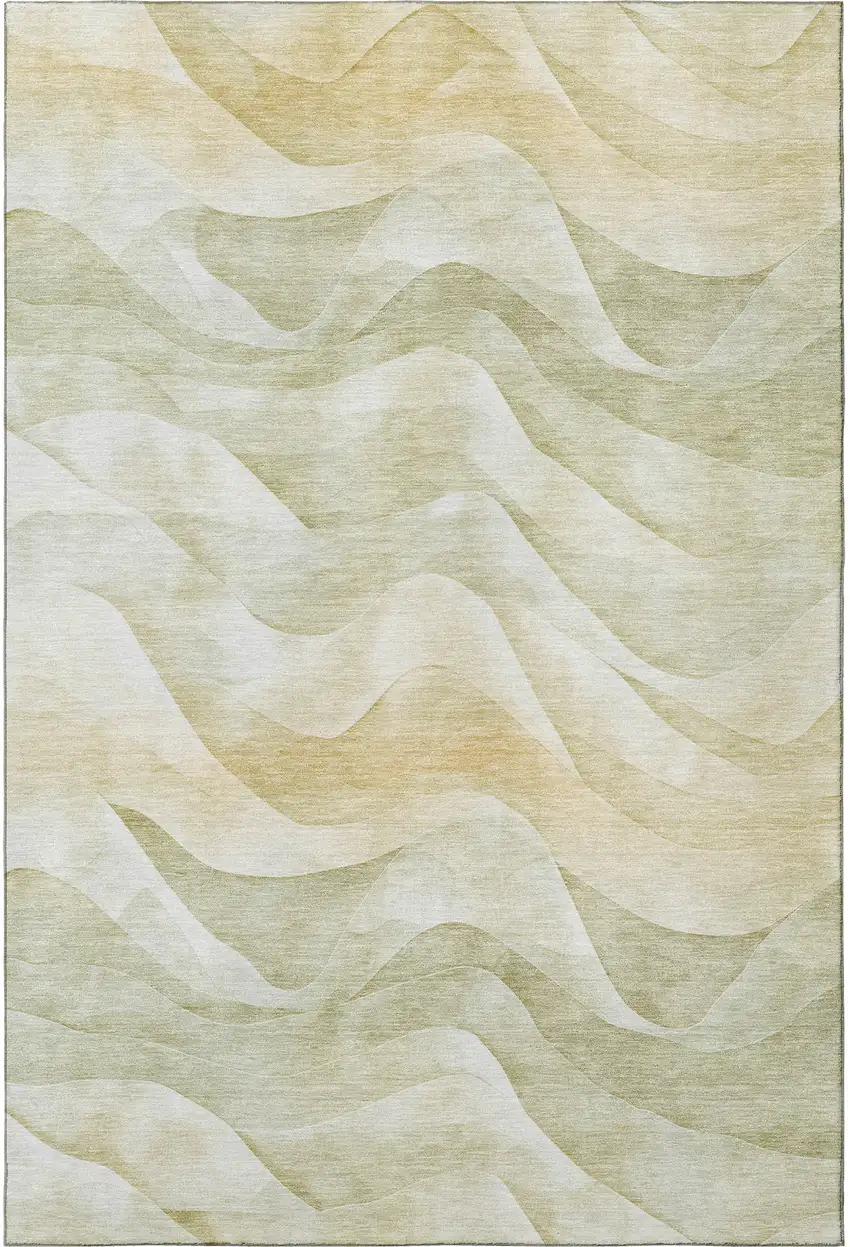 Artichoke Green Ivory And Beige Abstract Washable Area Rug With UV Protection Photo 2