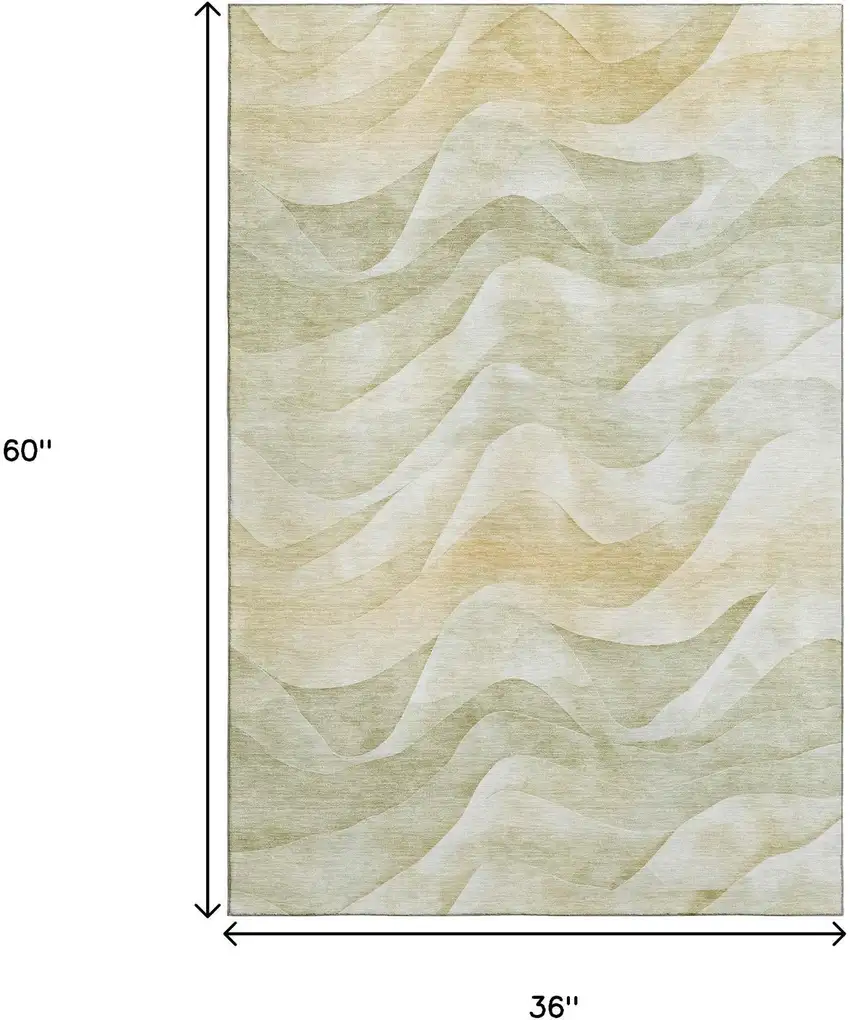 Artichoke Green Ivory And Beige Abstract Washable Area Rug With UV Protection Photo 9