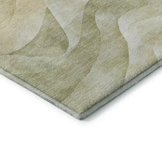 Artichoke Green Ivory And Beige Abstract Washable Area Rug With UV Protection Photo 6