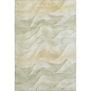 Photo of Artichoke Green Ivory And Beige Abstract Washable Area Rug With UV Protection
