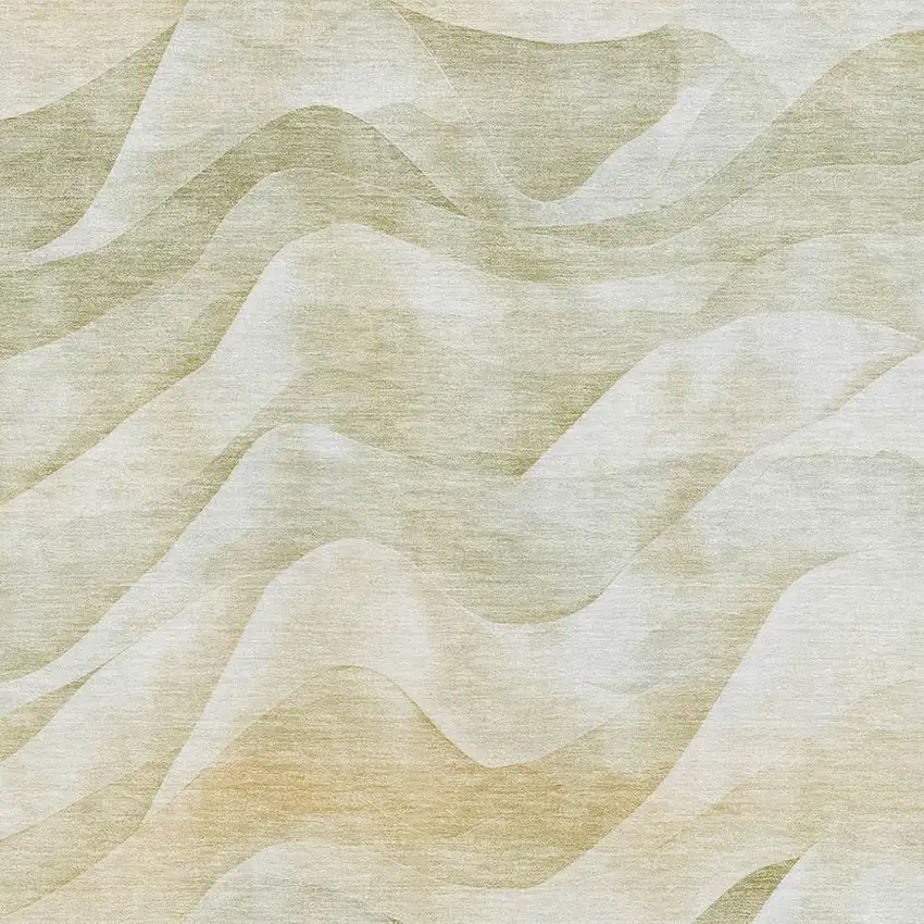 Artichoke Green Ivory And Beige Abstract Washable Area Rug With UV Protection Photo 2