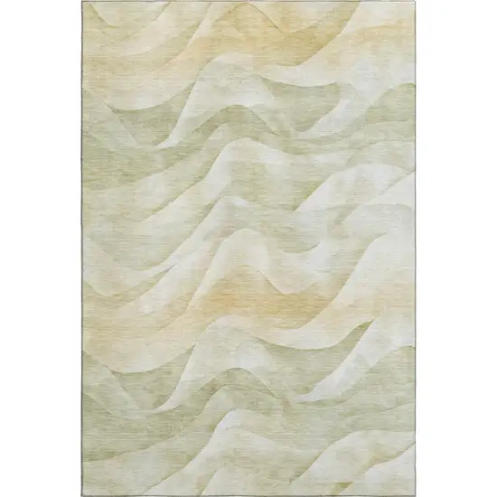 Artichoke Green Ivory And Beige Abstract Washable Area Rug With UV Protection Photo 1