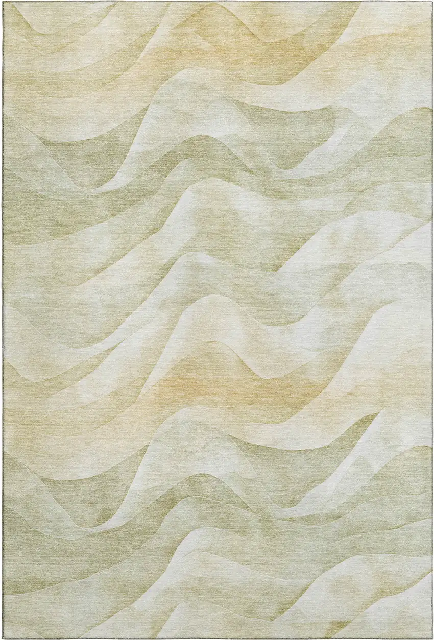 Artichoke Green Ivory And Beige Abstract Washable Area Rug With UV Protection Photo 1
