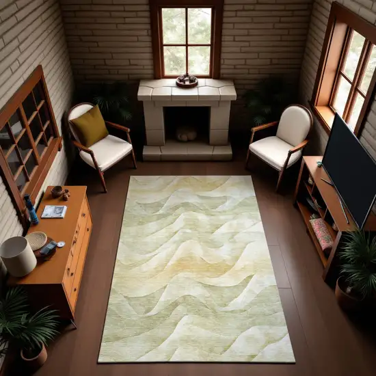 Artichoke Green Ivory And Beige Abstract Washable Area Rug With UV Protection Photo 5