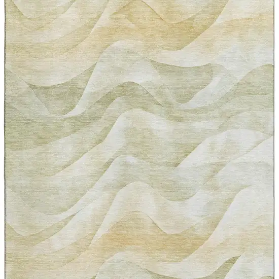 Artichoke Green Ivory And Beige Abstract Washable Area Rug With UV Protection Photo 3