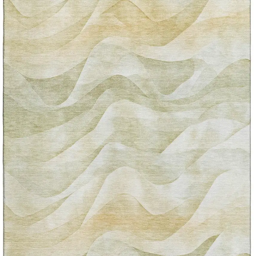 Artichoke Green Ivory And Beige Abstract Washable Area Rug With UV Protection Photo 3