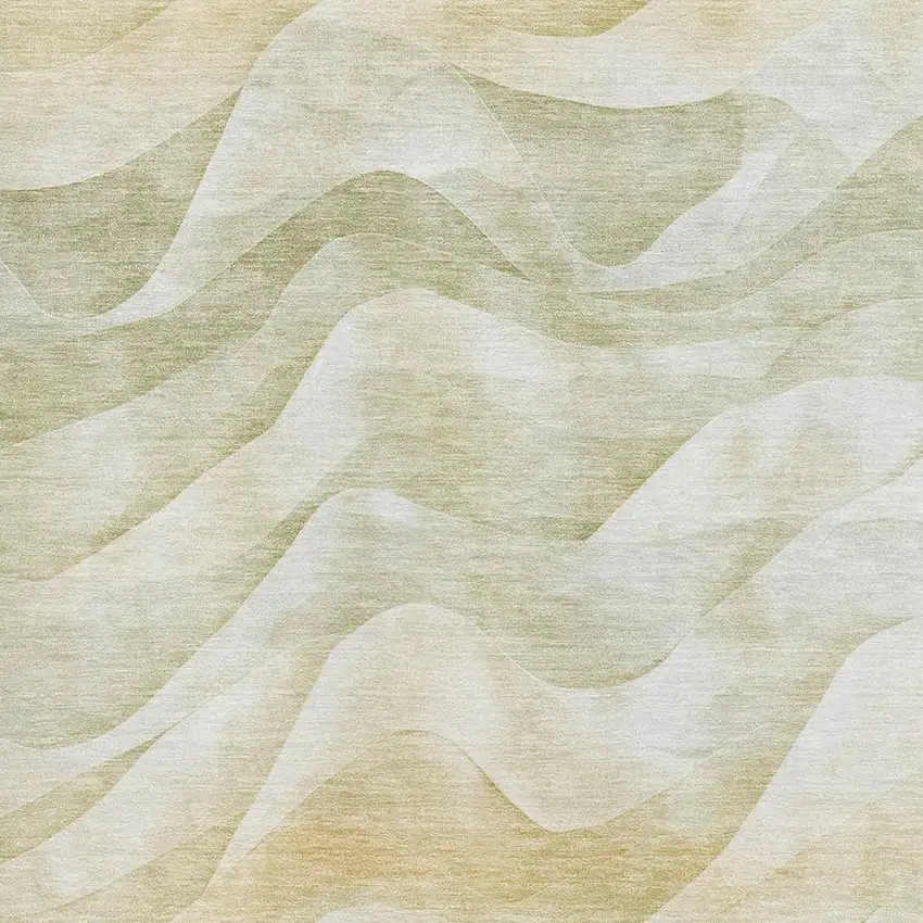 Artichoke Green Ivory And Beige Abstract Washable Area Rug With UV Protection Photo 2