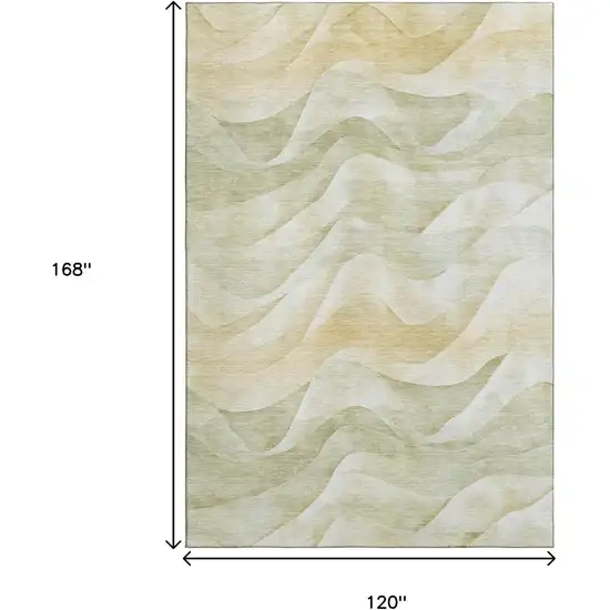 Artichoke Green Ivory And Beige Abstract Washable Area Rug With UV Protection Photo 8
