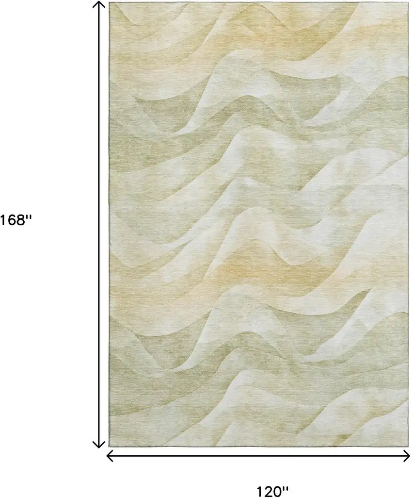 Artichoke Green Ivory And Beige Abstract Washable Area Rug With UV Protection Photo 8