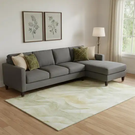 Artichoke Green Ivory And Beige Abstract Washable Area Rug With UV Protection Photo 2