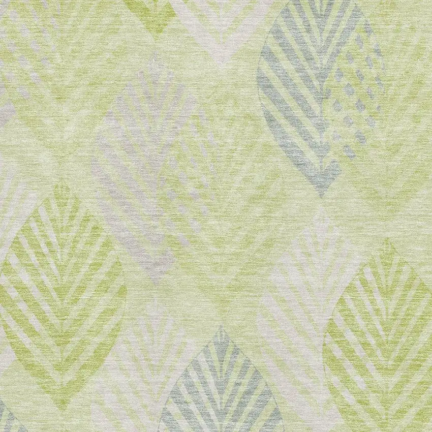 Artichoke Green Ivory And Beige Floral Washable Area Rug With UV Protection Photo 3