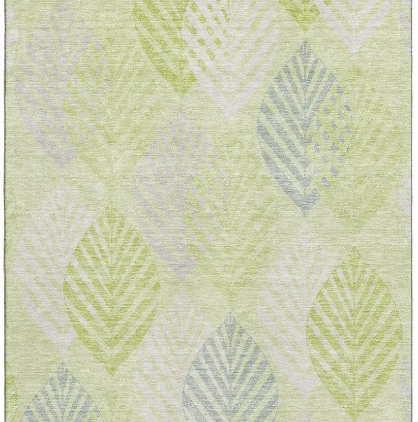 Artichoke Green Ivory And Beige Floral Washable Area Rug With UV Protection Photo 4
