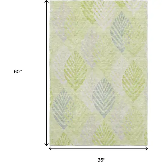 Artichoke Green Ivory And Beige Floral Washable Area Rug With UV Protection Photo 3