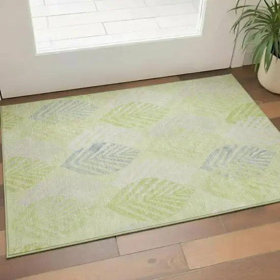 Artichoke Green Ivory And Beige Floral Washable Area Rug With UV Protection Photo 1