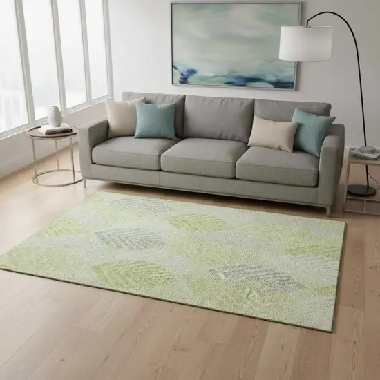 Artichoke Green Ivory And Beige Floral Washable Area Rug With UV Protection Photo 2