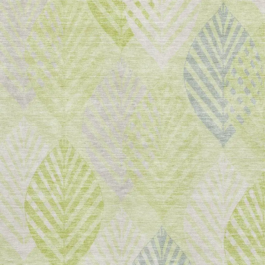 Artichoke Green Ivory And Beige Floral Washable Area Rug With UV Protection Photo 3