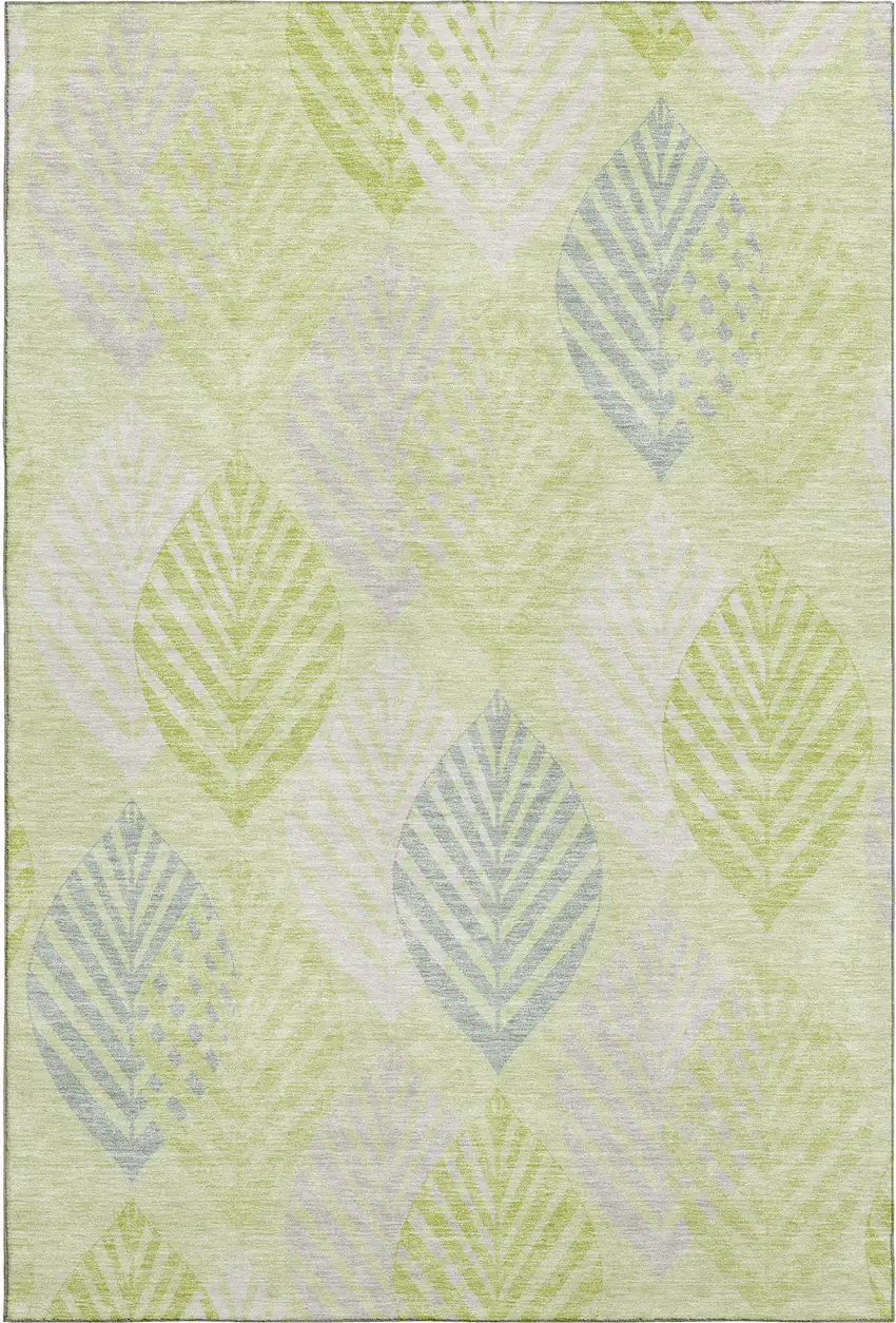 Artichoke Green Ivory And Beige Floral Washable Area Rug With UV Protection Photo 1