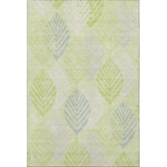 Artichoke Green Ivory And Beige Floral Washable Area Rug With UV Protection Photo 4