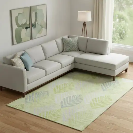 Artichoke Green Ivory And Beige Floral Washable Area Rug With UV Protection Photo 1