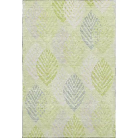 Artichoke Green Ivory And Beige Floral Washable Area Rug With UV Protection Photo 1
