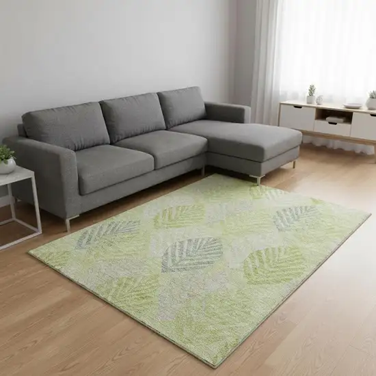 Artichoke Green Ivory And Beige Floral Washable Area Rug With UV Protection Photo 2