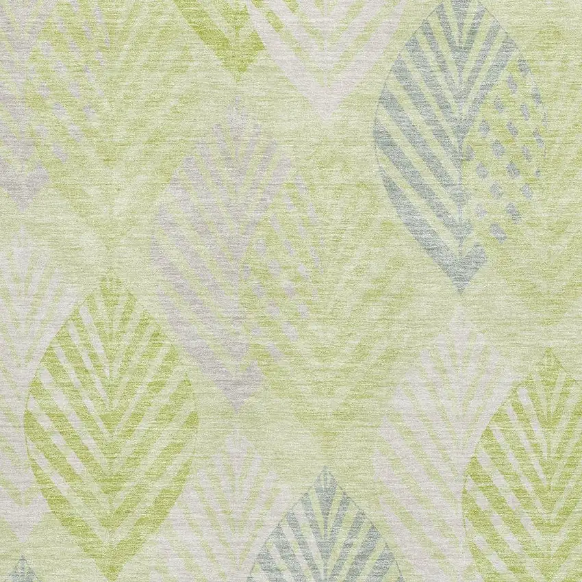 Artichoke Green Ivory And Beige Floral Washable Area Rug With UV Protection Photo 3