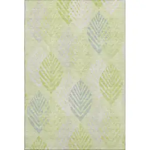 Photo of Artichoke Green Ivory And Beige Floral Washable Area Rug With UV Protection