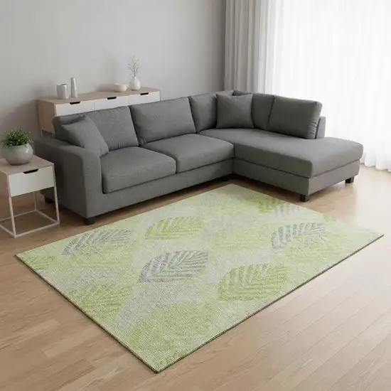 Artichoke Green Ivory And Beige Floral Washable Area Rug With UV Protection Photo 2