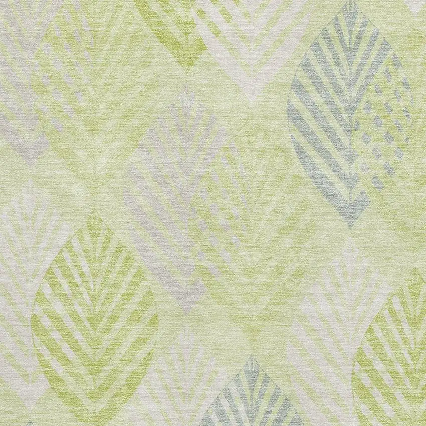 Artichoke Green Ivory And Beige Floral Washable Area Rug With UV Protection Photo 3