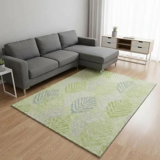 Artichoke Green Ivory And Beige Floral Washable Area Rug With UV Protection Photo 2