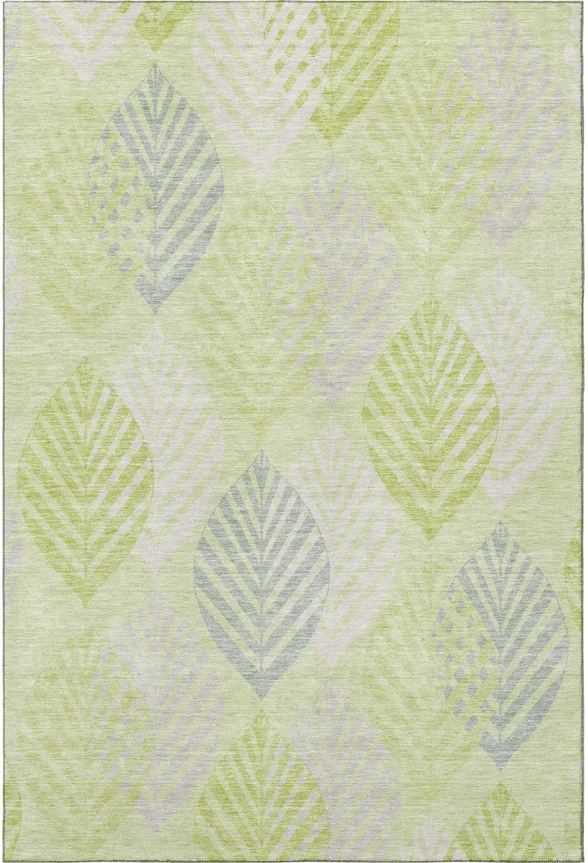 Artichoke Green Ivory And Beige Floral Washable Area Rug With UV Protection Photo 4