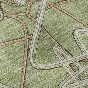 Photo of Artichoke Green Ivory And Beige Geometric Washable Area Rug With UV Protection