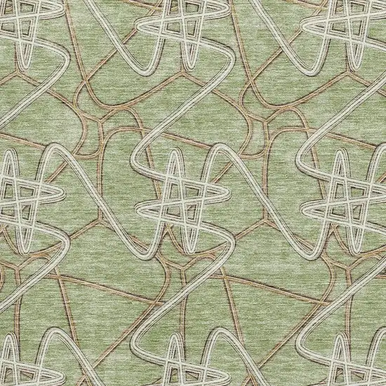 Artichoke Green Ivory And Beige Geometric Washable Area Rug With UV Protection Photo 2