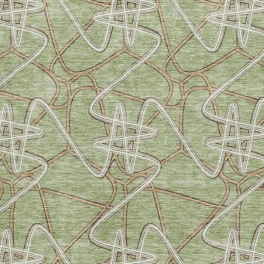 Artichoke Green Ivory And Beige Geometric Washable Area Rug With UV Protection Photo 2