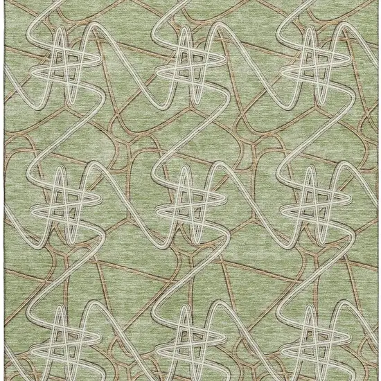 Artichoke Green Ivory And Beige Geometric Washable Area Rug With UV Protection Photo 3