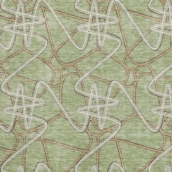 Artichoke Green Ivory And Beige Geometric Washable Area Rug With UV Protection Photo 2