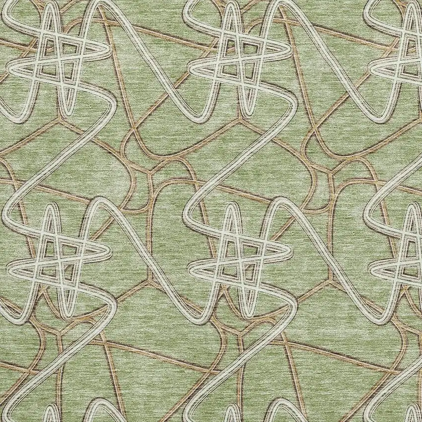 Artichoke Green Ivory And Beige Geometric Washable Area Rug With UV Protection Photo 2